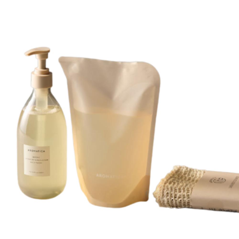 AROMATICA Serene Body Wash Lavender & Marjoram 1L Set (500ml + 500ml) Calming & Relaxing Body Cleanser
