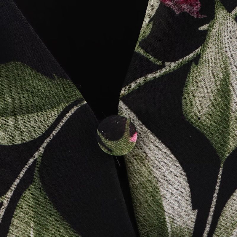 Kaslead New Arrival Women's Clothing Fashion Style Fashion Chiffon Florals Printed V-neck Waist-Tight Puff Sleeve Dress