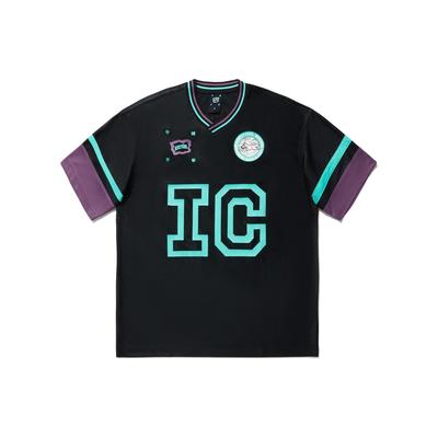 Li Ning X Icecream Collaboration Skateboard Series Logo Print Loose V-Neck Short Sleeve T-Shirt Men Tops Black ATSU789-2