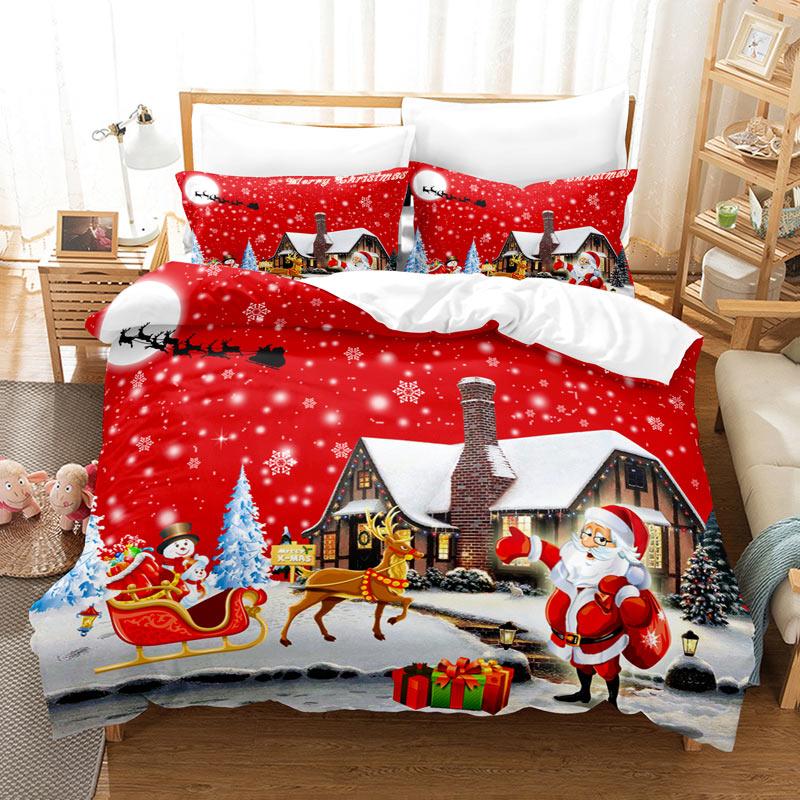 3D Christmas Duvet Cover Set Red Colour Merry Christmas Theme Tree Gift Pattern For Kids Teens Adult Bedding Set King Queen Size