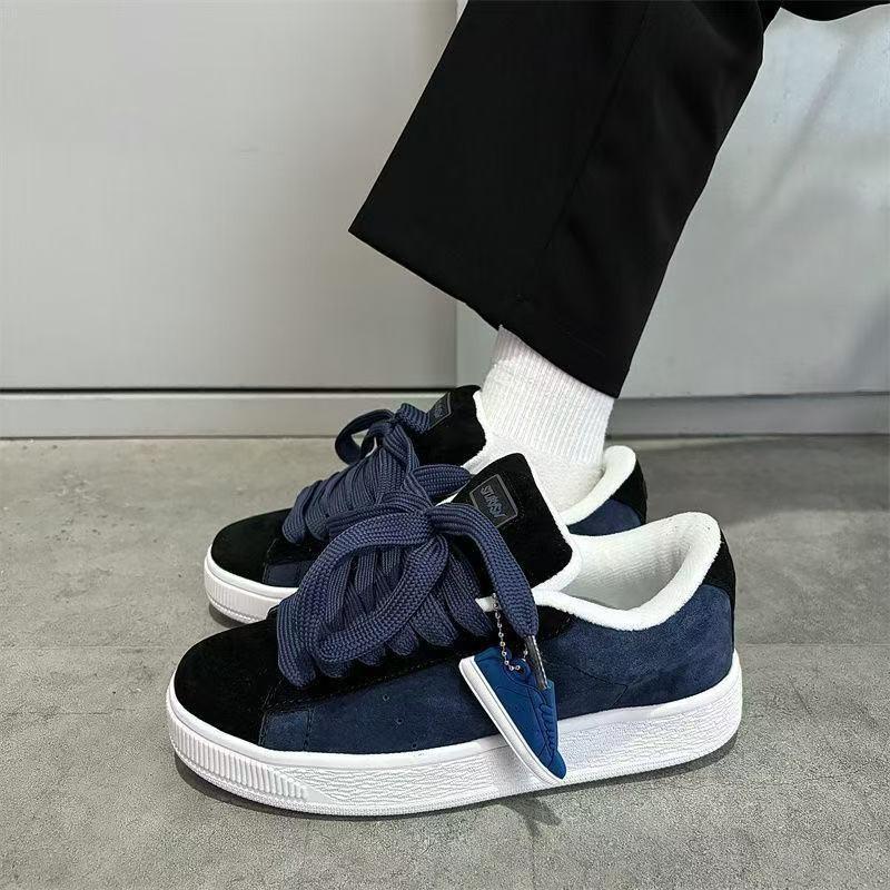 Kids Shoes Mens Retro Black Suede-Look Platform Sneakers Low Top Casual Shoes Outdoor Wear