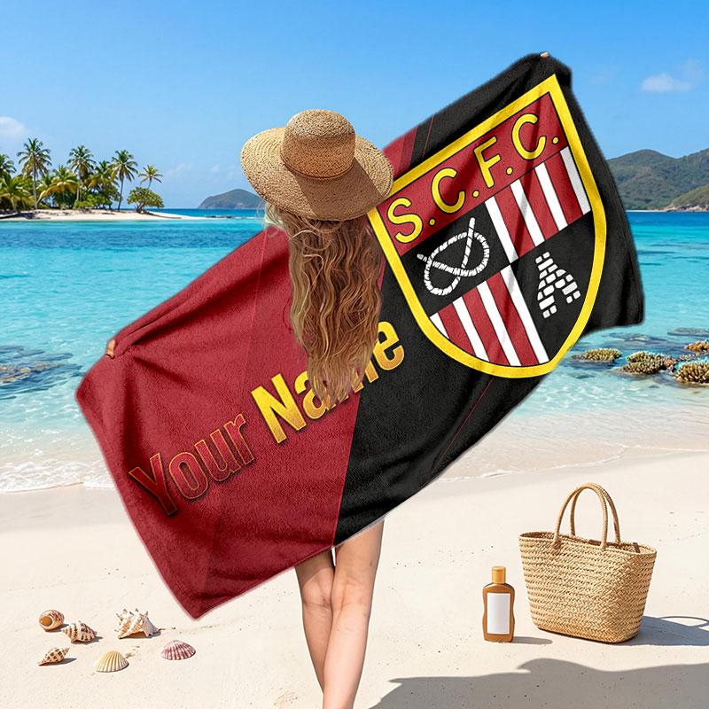 Stoke City FC Custom Beach Towel, Personalized Name Text Print, Football Logo Soft Quick‑Dry Towel Holiday Gift