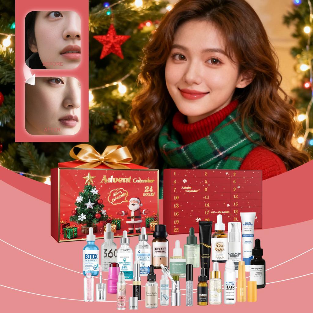 Christmas Countdown Gift Box, Beauty And Moisturizing And Firming Care Surprise Box,420ML
