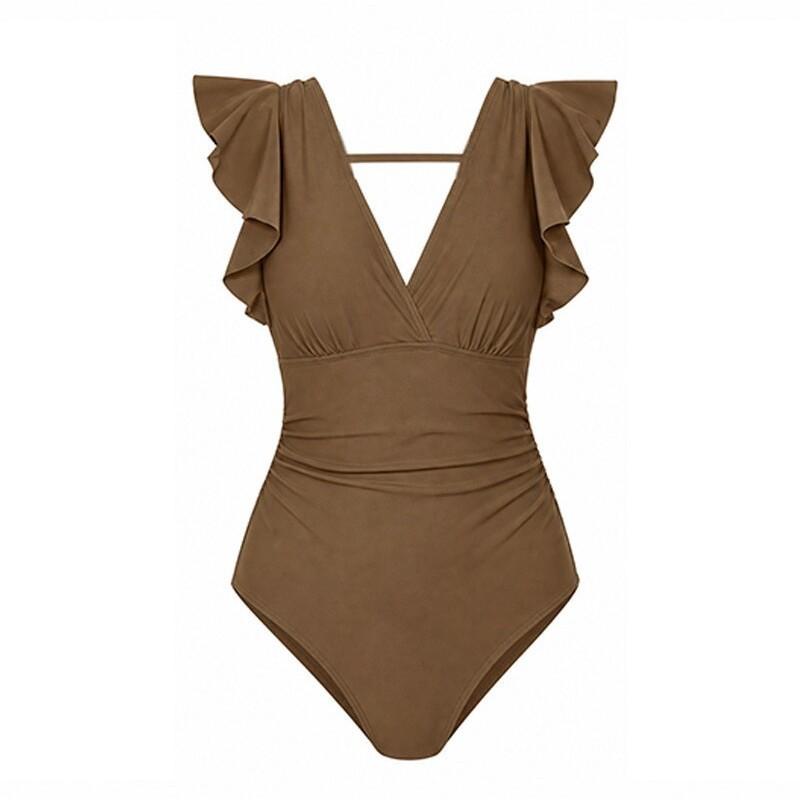 1011 new European and American one-piece swimsuit women's high-end sense of thin solid color beach hot spring swimsuit spot