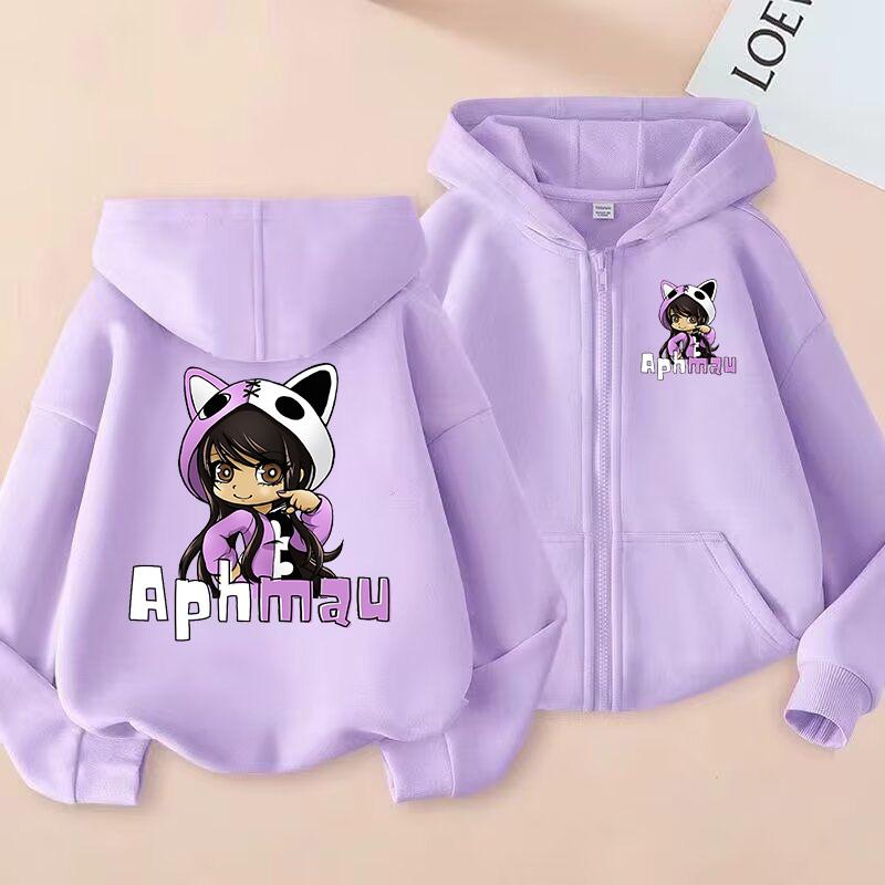 Felpa con zip stile anime Aphmau Abbigliamento per bambini Felpa con zip sportiva per ragazzi Felpa alla moda con zip per ragazze Regalo di Natale Top casual per bambini