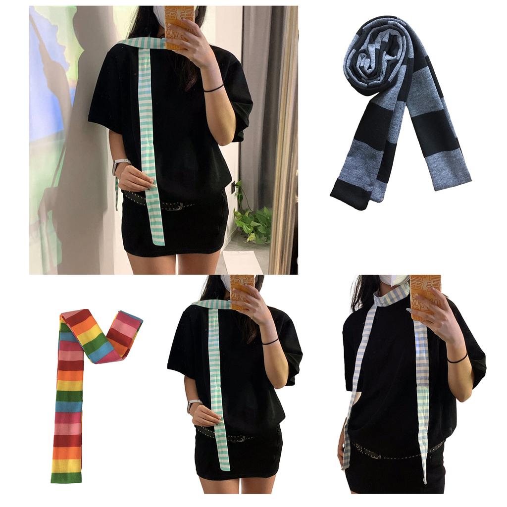 Trendy Unisex Harajuku Gothic Punk Rainbow Striped Scarf Long Skinny Scarves Neckerchief Versatile Neckwear for All Ages