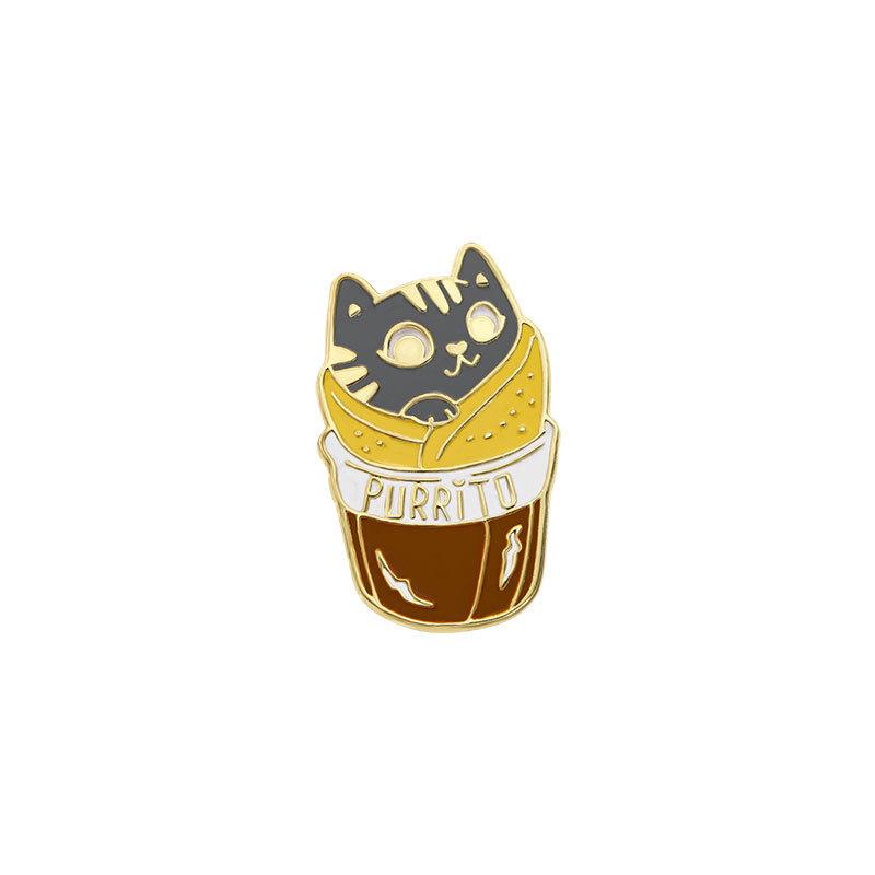 Cute Cat Cake Dessert Shaped Cartoon Brooch Enamel Alloy Badge Waist Tightening Decoration For Clothing Cuff Backpack Accessory