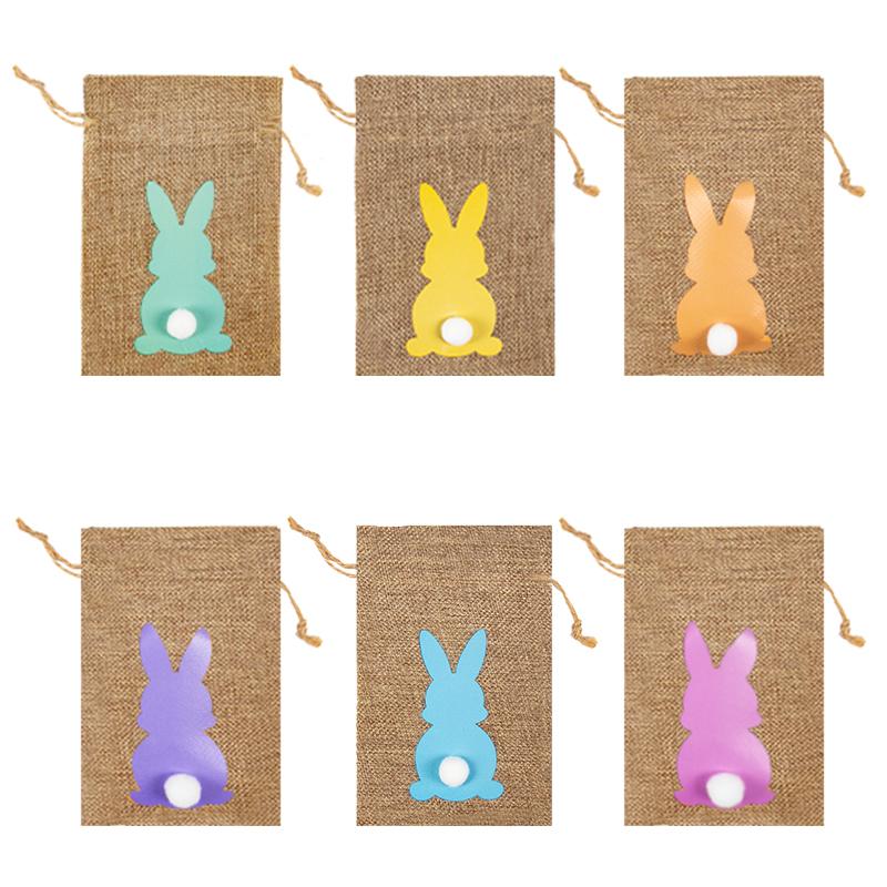 

24 шт. Пасхальный мешочек из мешковины с рисунком кролика, подарочный мешок с завязкой, джутовый лен, мешочки для сладостей на пасхальную вечеринку, пакет для закусок и печенья 10x15cm