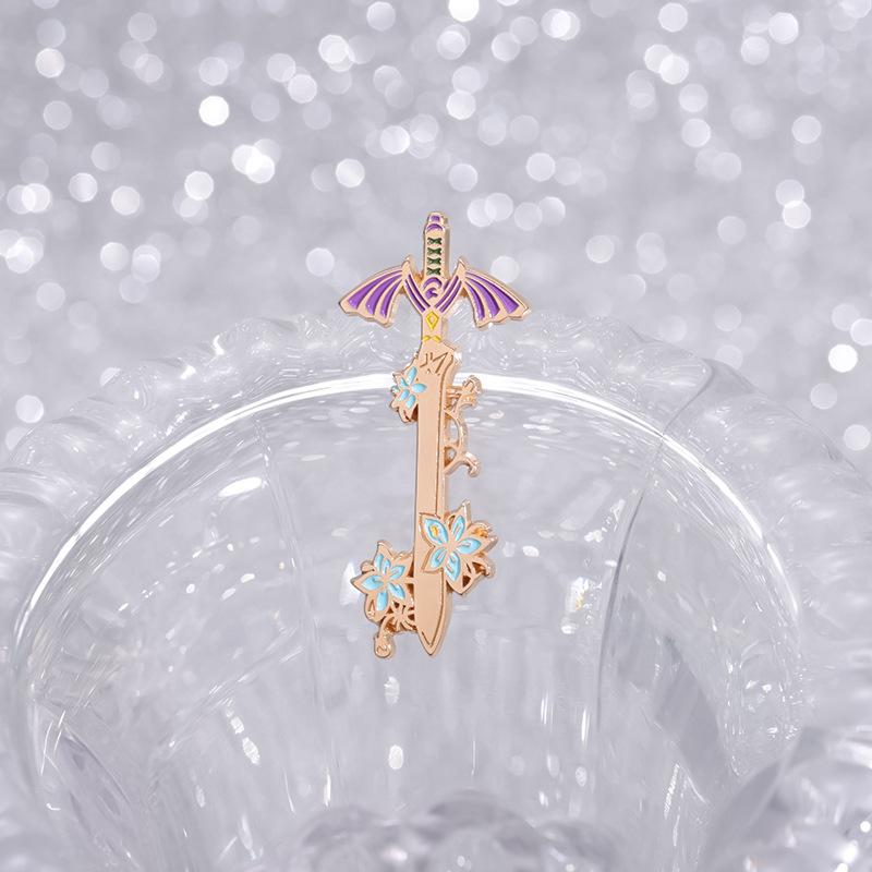 Alloy Gold Stylish Cartoon Flower And Sword Brooch Versatile Fashion Accessory For Everyone