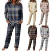 Set Pigiama Casual da Donna a Manica Lunga con Scollo Rotondo e Coulisse, Gamba Larga, per Dormire