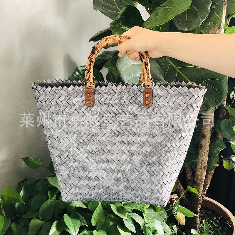 New Bamboo Bag Shopping Basket Handlebar Retro Simple Going Out Large Capacity Versatile Woven Bag Handbag