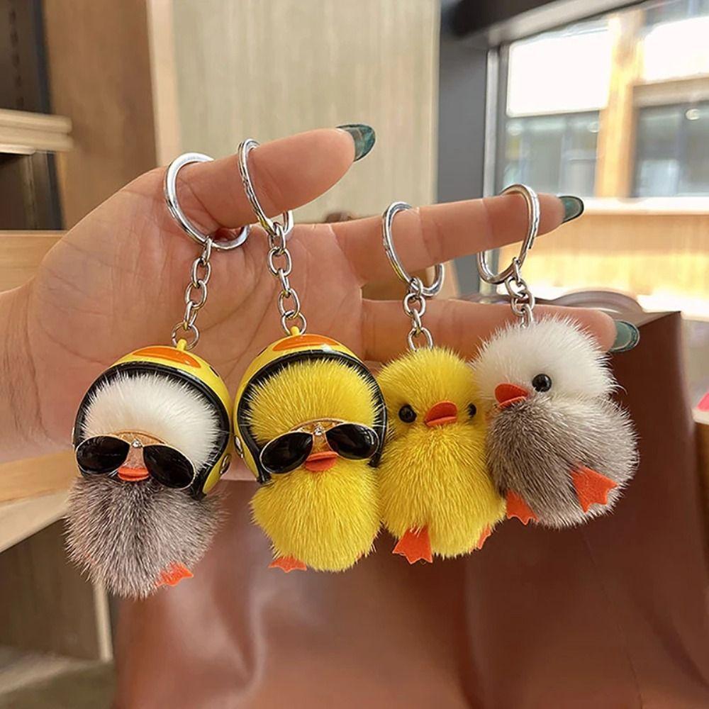 New Funny Plush Toy Duck Keychain Unique Creative Mini Yellow Duck Car Key Ring Colorful Animal Mink Fur School Bag Pendant
