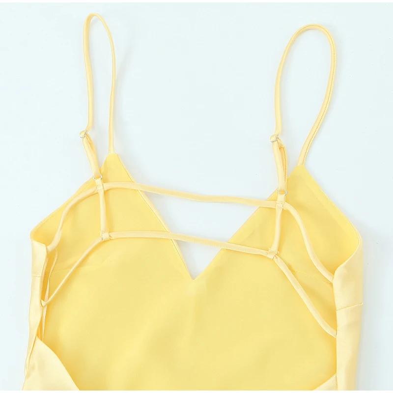 LYRIA Yellow Elegant Stain Women's Sling Dress Sexy Backless Sleeveless V Neck High Waist Evening Gown Summer Chic Lady Partywear 2025