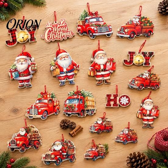 Festive Home Accents 12/24/36Pcs Christmas Wooden Ornaments, Santa Claus Red Truck Hanging Decorations with Rope, Reusable Seasonal Decor Xmas