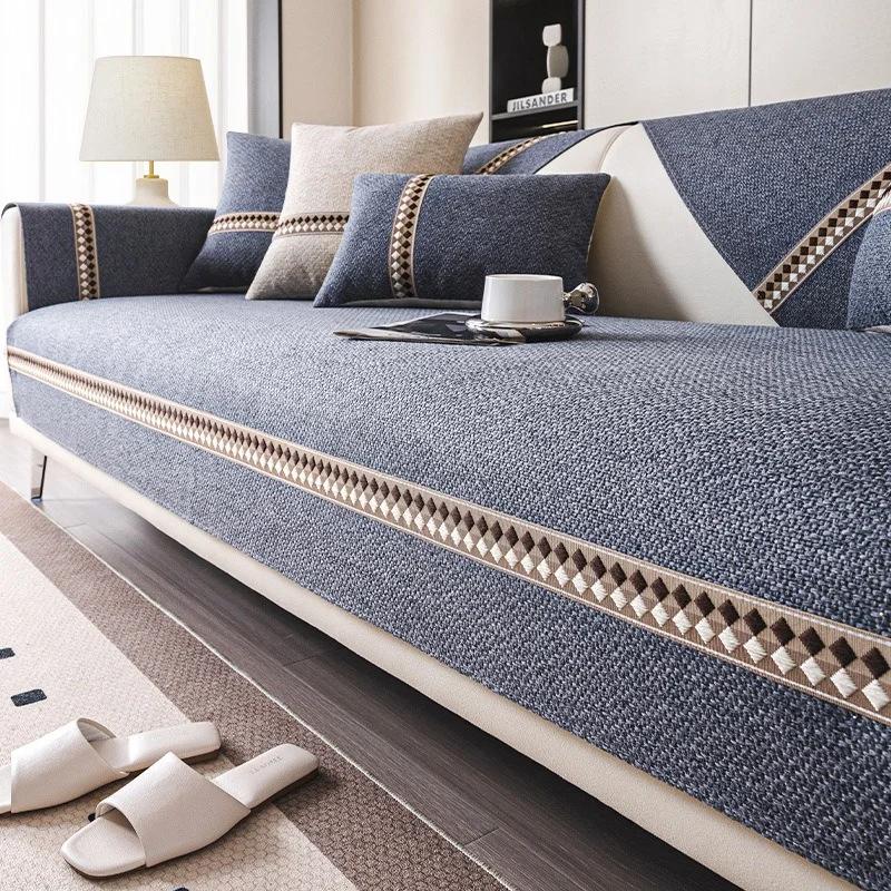 Cotton and Linen Sofa Cover Four Seasons Universal Sofa Pad Solid Color Sofa Mat for Living Room Anti-Slip Couch Cushion Home