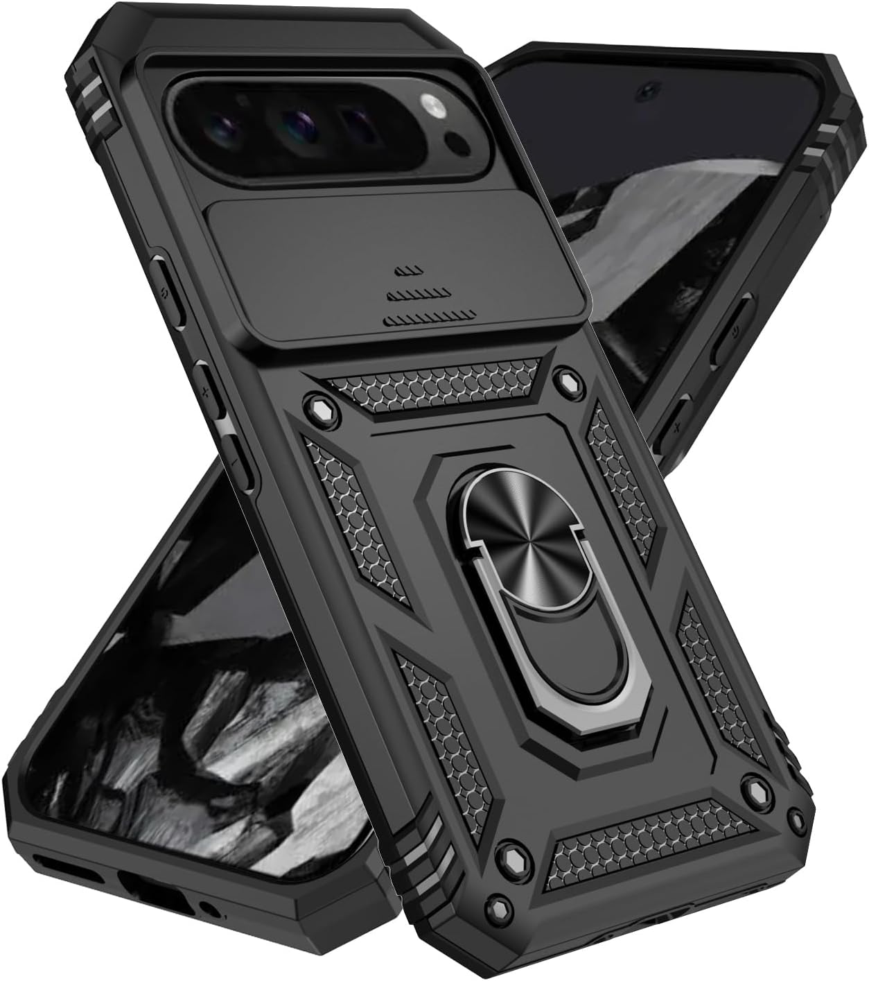 

Rugged Military Armor Slide Camera Phone Cases for Google Pixel 10 9 8 Pro XL Shockproof Car Magnetic Ring Bracket Protect Cover Google Pixel 10 чорний