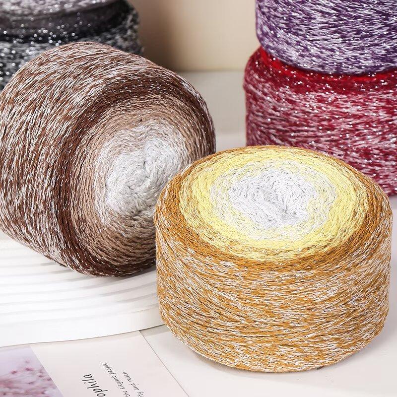 Gradual Change Cake Color Hollow Cotton Flash Silk Segment Dyed Crochet Bag Round Strand Colored Cotton Thread 200G