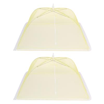 2Pcs Household Mesh Food Cover Tent Washable Folding Food Umbrella Kitchen Tool Yellow 43x43cm