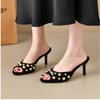 2025 Sommer Damen High Heel Hausschuhe Dünne Absätze Ein Tritt Nieten Kleid Sandalen Outdoor Mode Offene Zehen Stiletto Schuhe Mujer