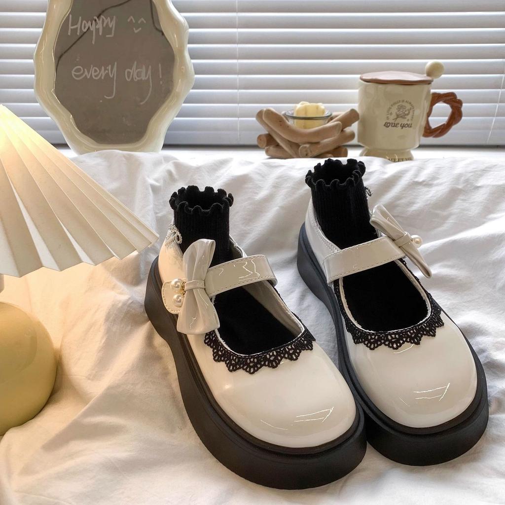 2025 summer new round head Japanese lace Mary Jane small leather shoes women's fashion versatile skirt platform single shoes