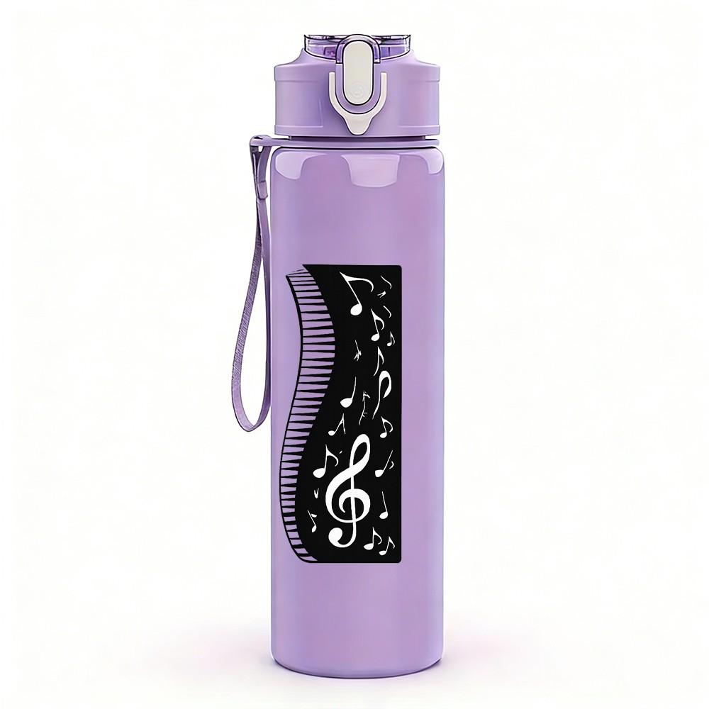 1PC Musical Note Piano Pattern 750ml Color Plastic Sports Water Bottle Leakproof Flip Straw Lid Suitable for Sports Office Home Use