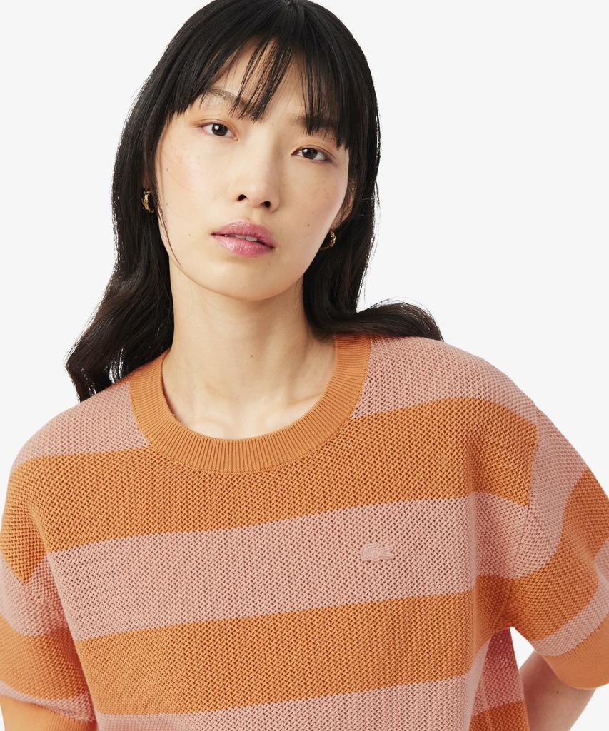 LACOSTE Women'S Summer Striped Short Sleeve Sweater Af9859-56G 4Im