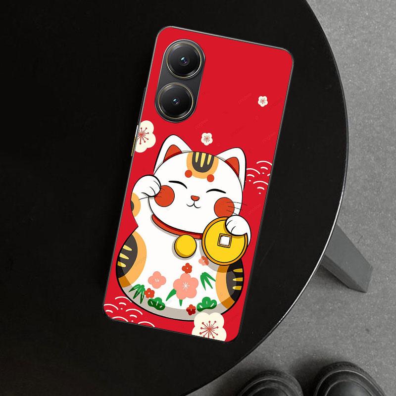 Lucky Cat Maneki Neko Japanese Phone Case Cover for Xiaomi Poco X6 X5 X7 Pro F7 Ultra Redmi 15C 15 13C 13 12C 12 10C 10 10A 9C 9