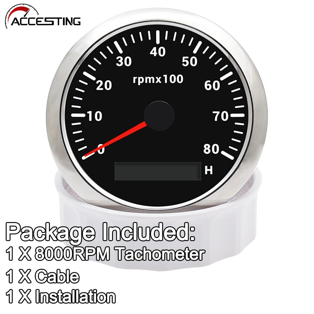 85MM 7 Color Backlight Tachometer 8000 RPM Tachometer With Hour Meter For Marine Boat Motorcycle Car Yacht 9-32V