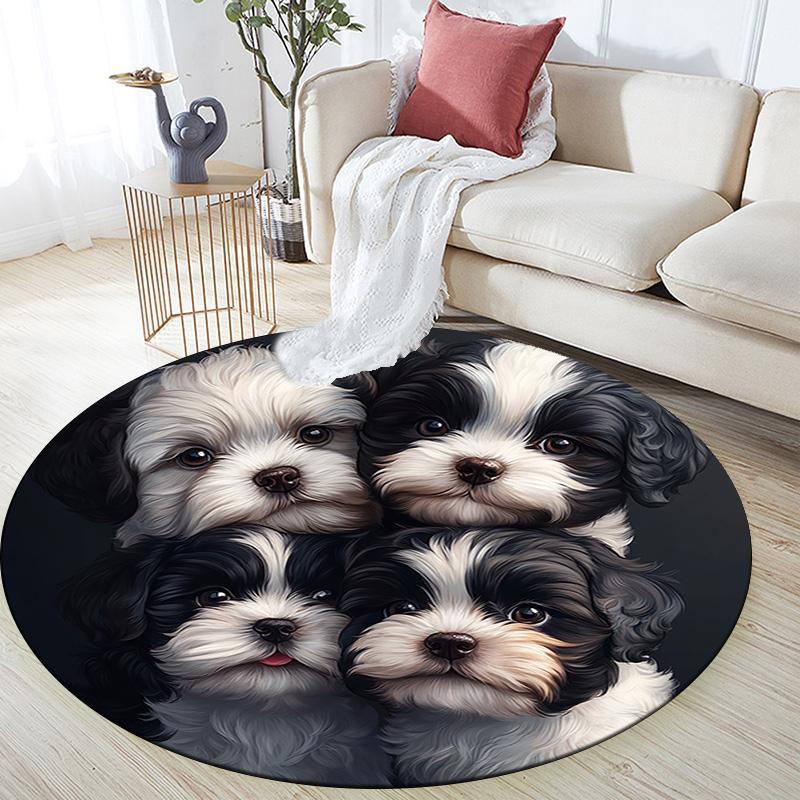 Shih Tzu Round Area Rug,Carpet Rug for Living Room Bedroom Sofa Playroom Decor,Non-slip Floor Mat