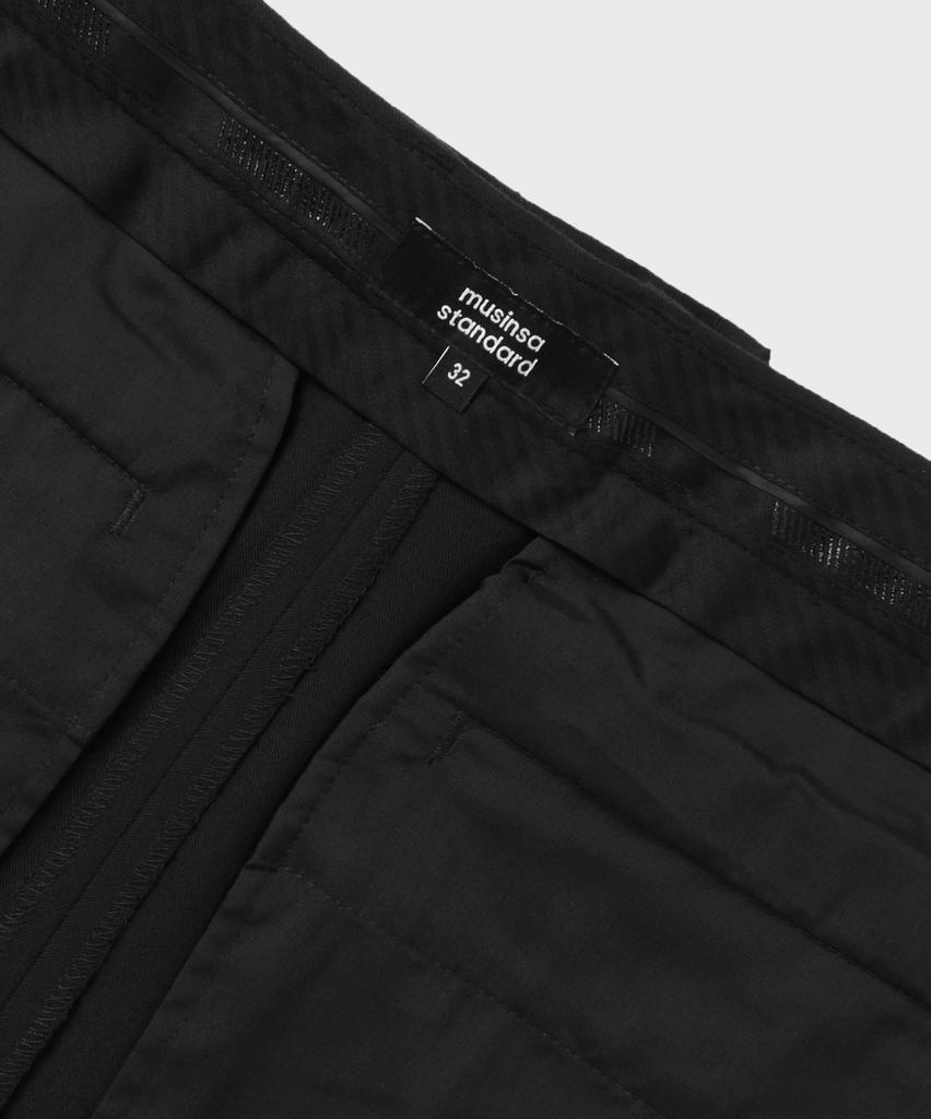 Musinsa Standard Deep Tuck Overlap Wide Hidden Banding Slacks [Black]