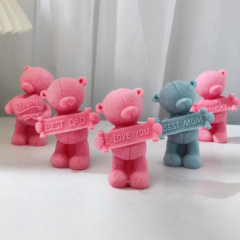 3D Slogan Bear Shaped Candle Silicone Mold for DIY Hand-made Candle Ornaments Mould Handicrafts Making Tool Baking Mold