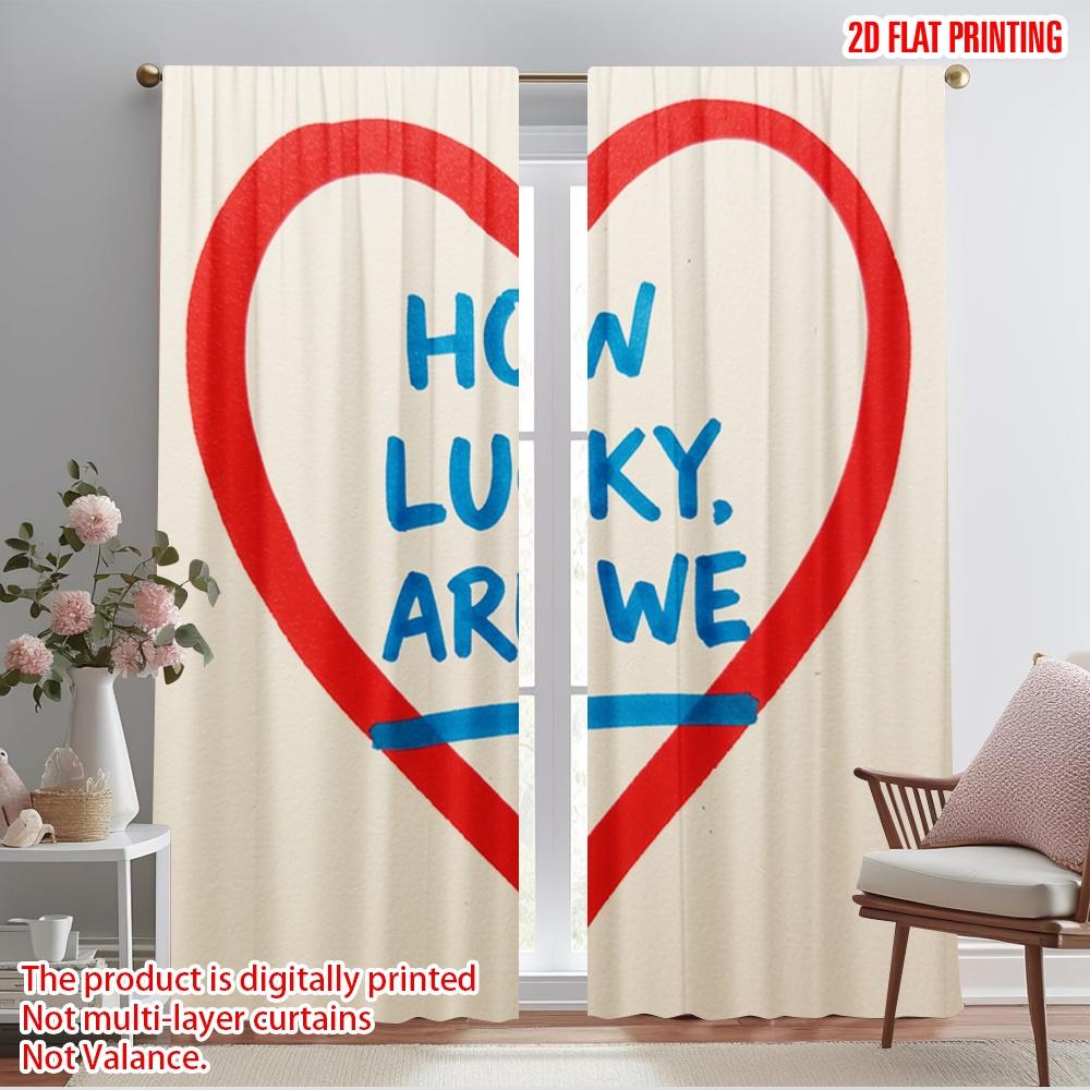 

2pcs 2D flat printing Curtain How Lucky Are We 100% Polyester Without Electricity Birthday Party for Classroom Office 52.50×116.00 CM 2pcs