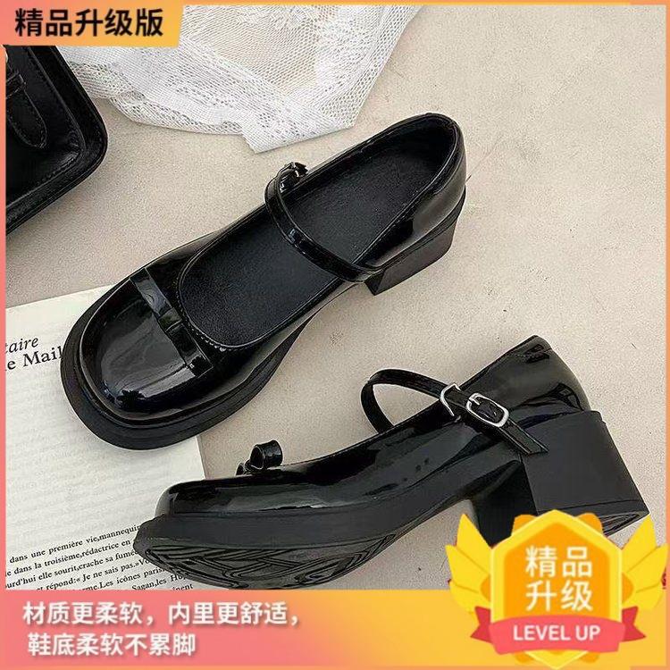 

French Mary Jane shoes 2025 new autumn wear-resistant British style small leather shoes thick heel niche light fashion single woman 35 чёрный