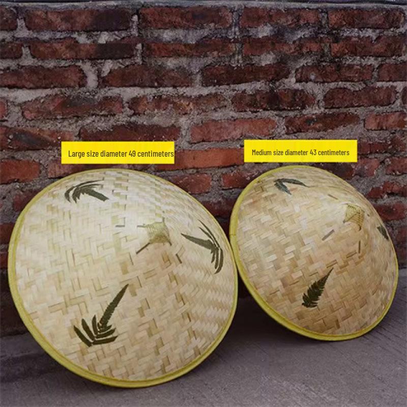 Bamboo Weaving Large Brim Straw Hat: Sunshade and Rainproof for Men and Women, Ideal for Travel, Farming, and Dance Props.