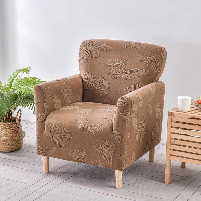 Nordic Leaves Jacquard Club Sofa Cover Living Room Elastic Tub Armchair Cover Stretch Single Sofa Slipcover Bar Counter Hotel