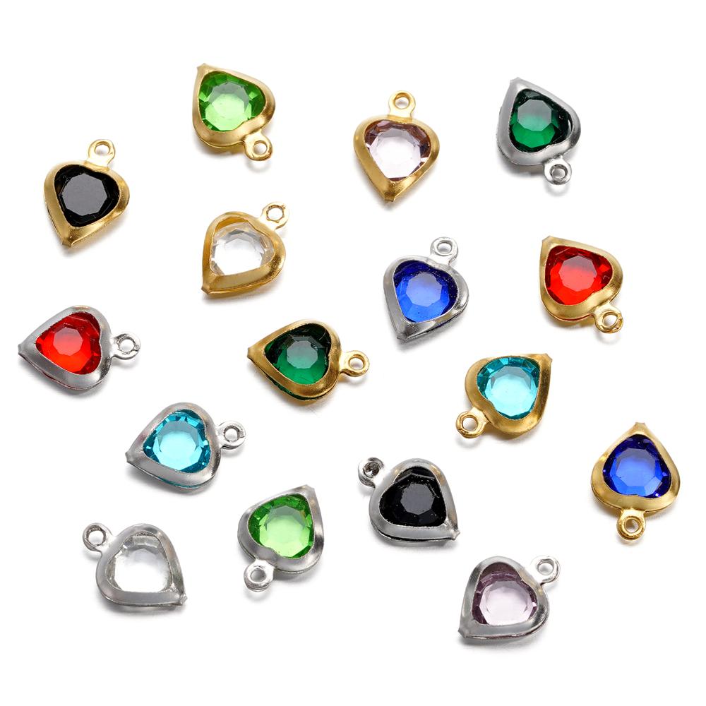 10pcs/lot Stainless Steel Crystal Love Heart Single Ring Pendants for DIY Bracelet Necklace Beads Jewelry Making Accessories