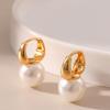 French Style 18k Gold Plated Shell Pearl Small Hoop Earrings For Women