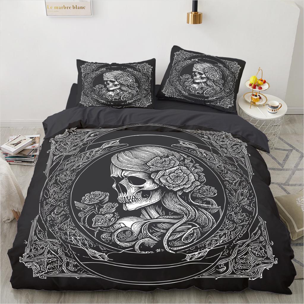 Skull Bedding Set Twin 140x200cm - Vintage Baroque Halloween Duvet Cover 2/3PCS, Luxury Skeleton Comforter cover,Gothic Bed Set