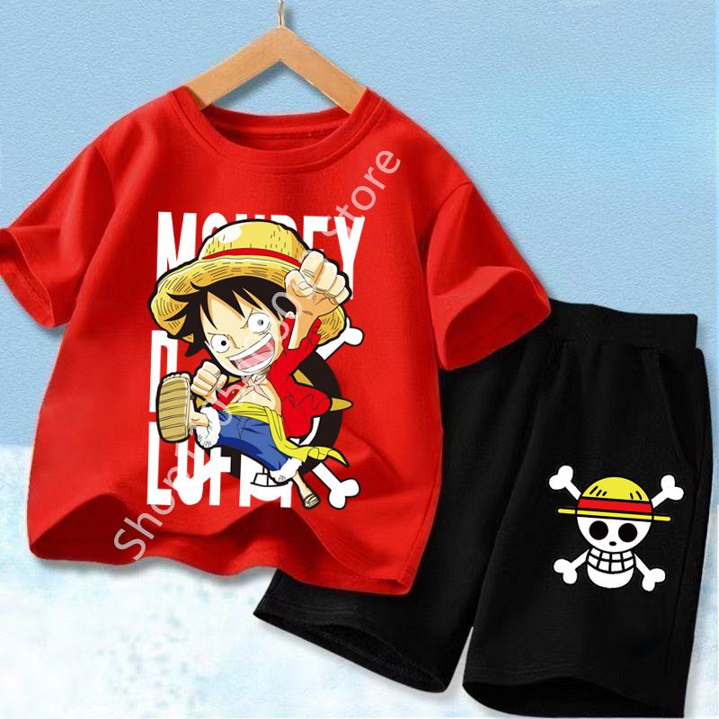 Summer Children Short Sleeve Clothes Set Anime Boy Girl T Shirt Shorts 2pcs One Piece Kids Outfit Chopper Luffy Tracksuit Suit
