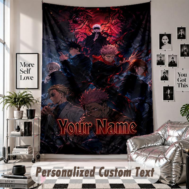 Wall Hanging Tapestry With Custom Name & Text, Jujutsu Kaisen Decorative Tapestry For Bedroom