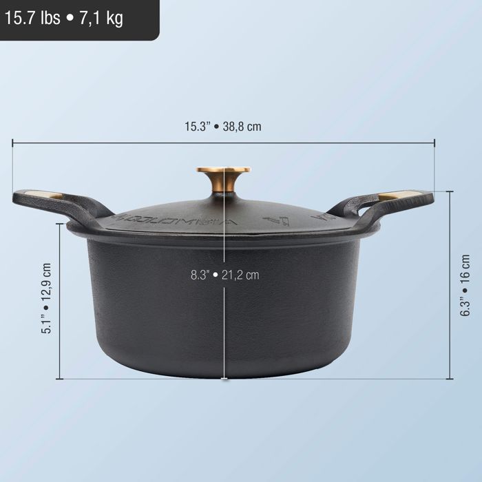 Cocotte Induction Fonte Assaisonnée 30 cm, Dutch Oven 5,7L, Sans PTFE et PFOA Victoria 38458 Noir