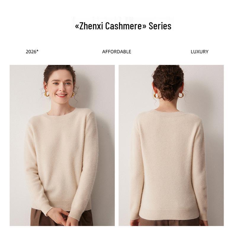 Women's 100% Cashmere Round Neck Sweater - Autumn/Winter Loose Knit Pullover