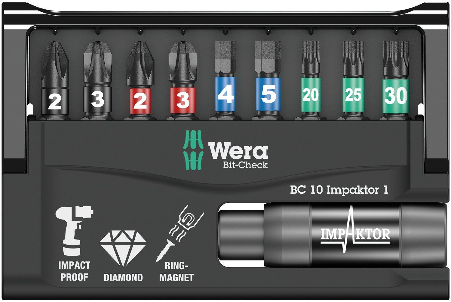 

WERA Impact Driver Bit and Holder with 073980 10-Piece Diamond-Coated Set, 6.35mm Drive, Case,