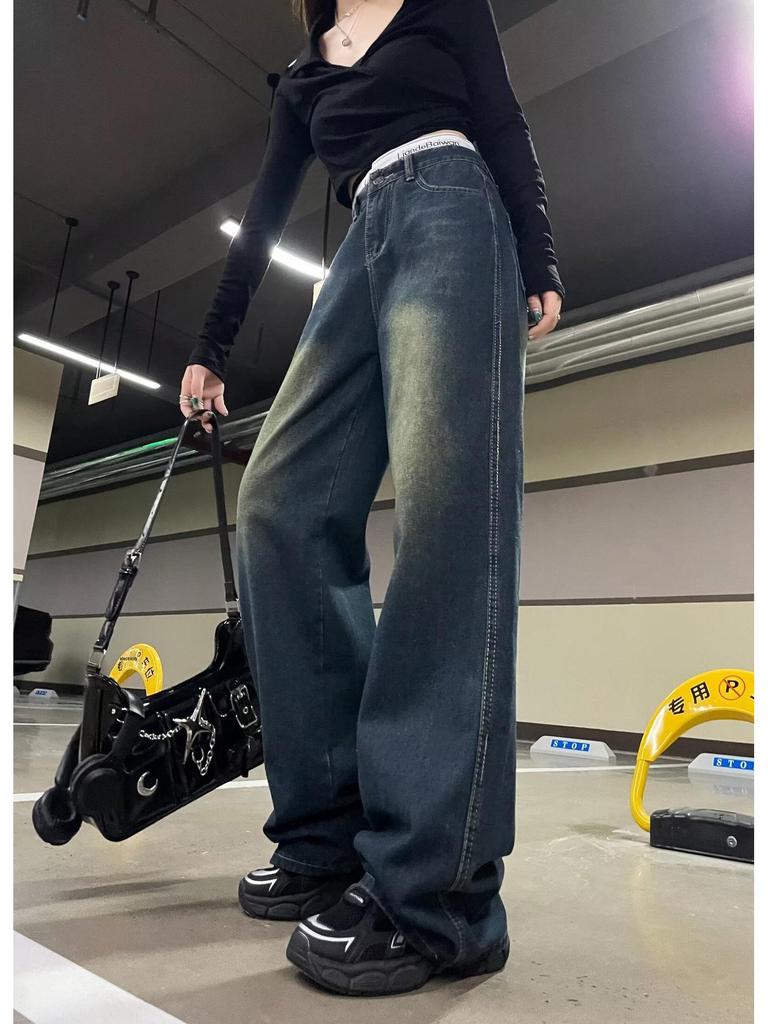 Women's American Retro High Waist Wide Leg Jeans - New Spring/Autumn 2025, Plus Size Slimming Loose Fit