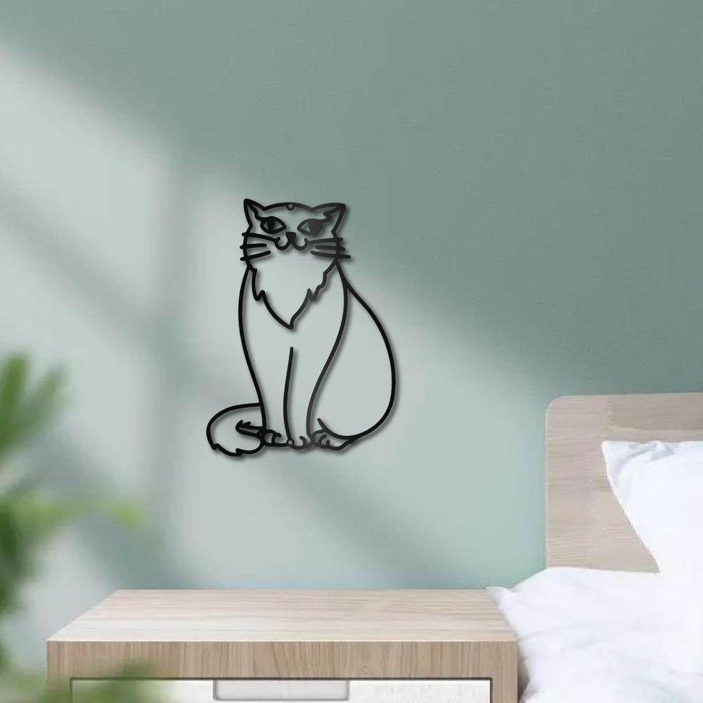 Black Cat Metal Wall Art, Iron Wire Hollow Decor, Minimalist Line Art Ornament for Living Room Bedroom Home Office Wall Hanging Sign 8.7x11.8in
