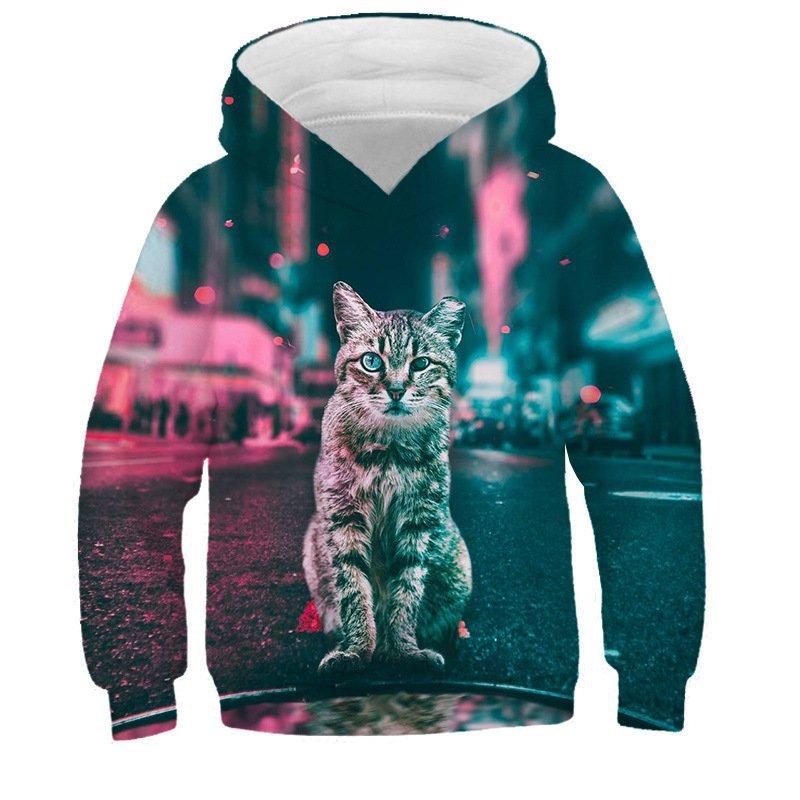 Children's Cute Cat 3D Digital Printed Boys' Personalized Fashion Hoodie Sweatshirt