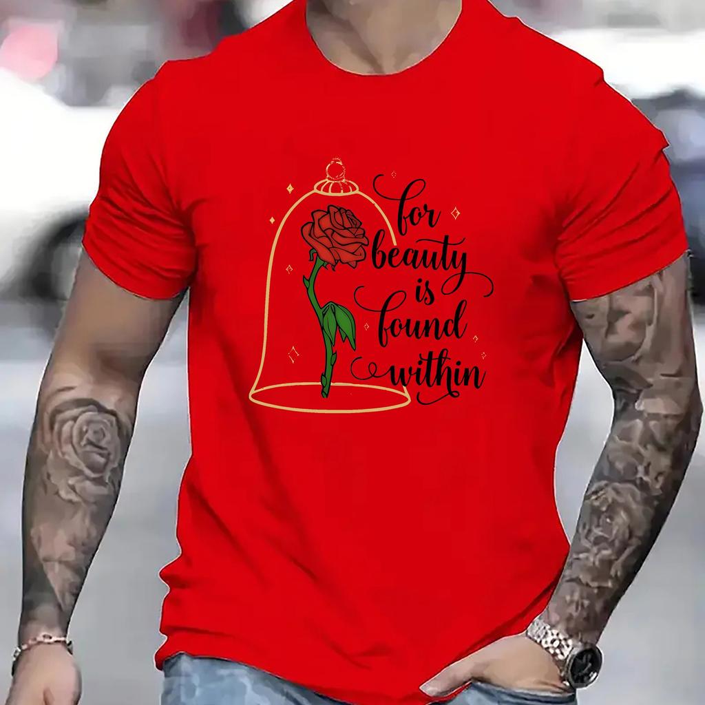 Beauty Is Found Within Rose Graphic Tee Mens Casual Cotton Short Sleeve TShirt