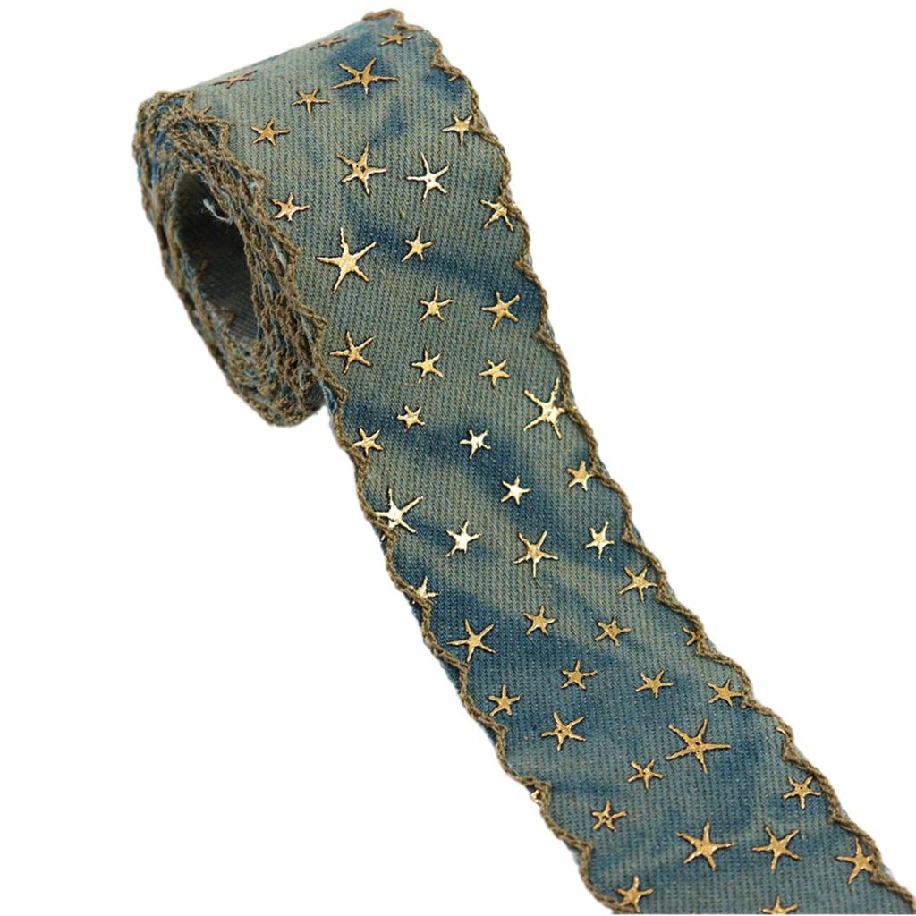 Retro Denim Ribbon With Star For Creative DIY Projects Clothing Decoration Vintage Blue Denim Trim Unique Star