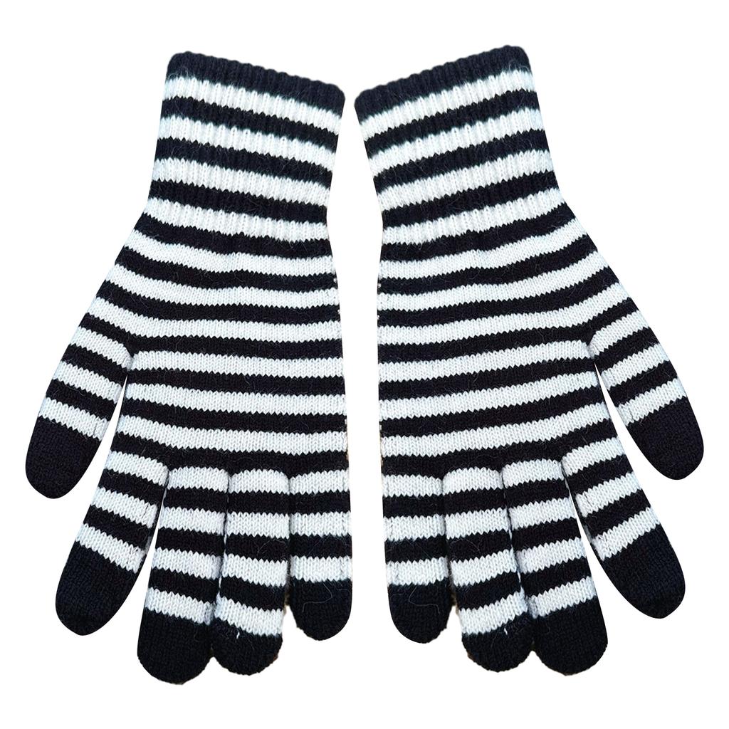 Winter Gloves for Men Women Mobile Phone Touch Black White Stripe Warm Gloves Soft Knit Gloves Elastic Cuff