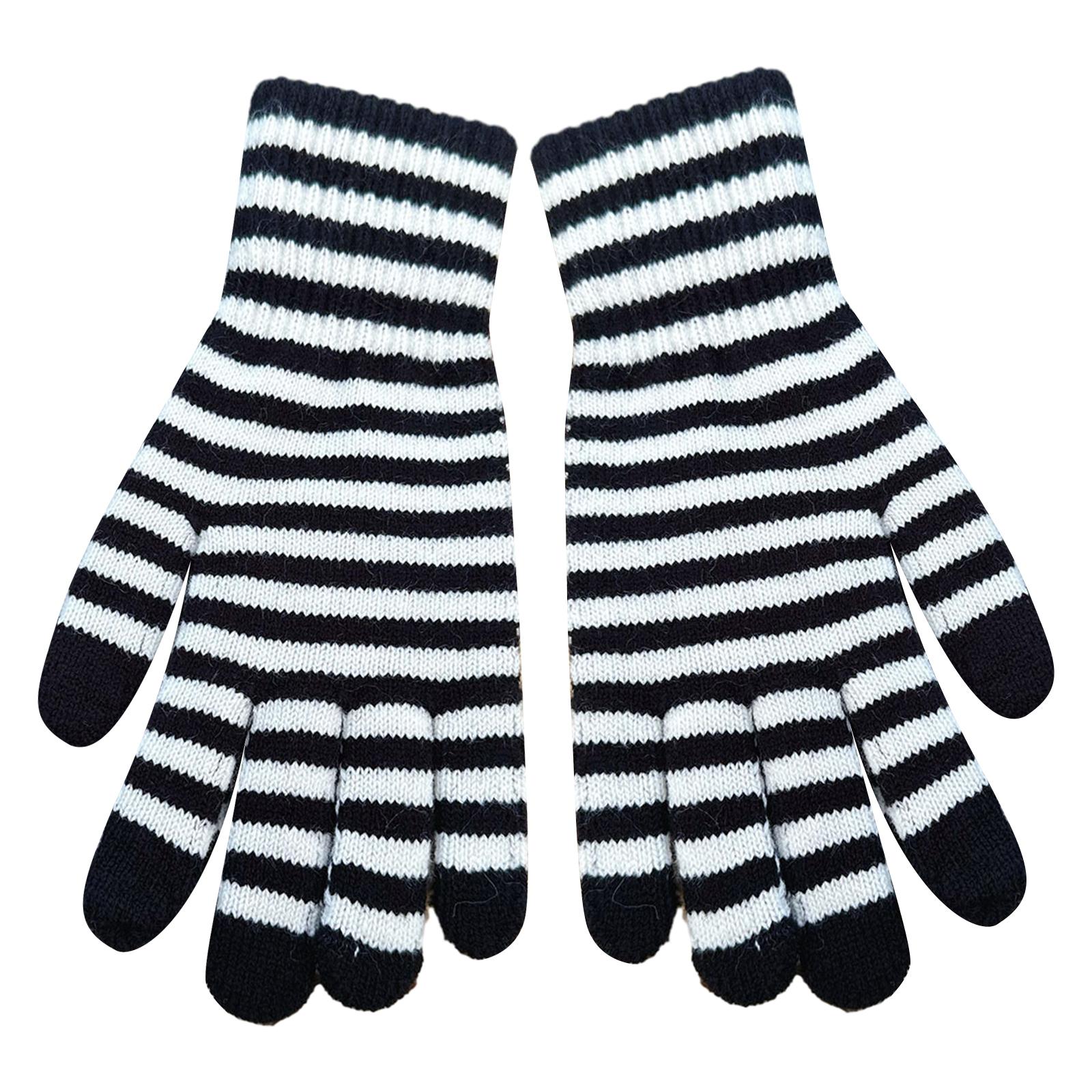 

Winter Gloves for Men Women Mobile Phone Touch Black White Stripe Warm Gloves Soft Knit Gloves Elastic Cuff 1